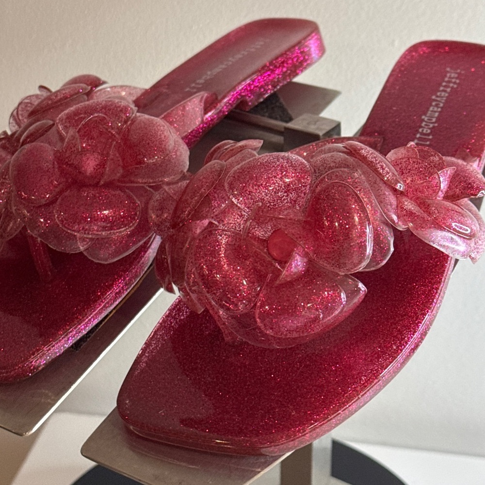 JEFFREY CAMPBELL Fleuris Jelly Flip Flop Glitter Sandals New